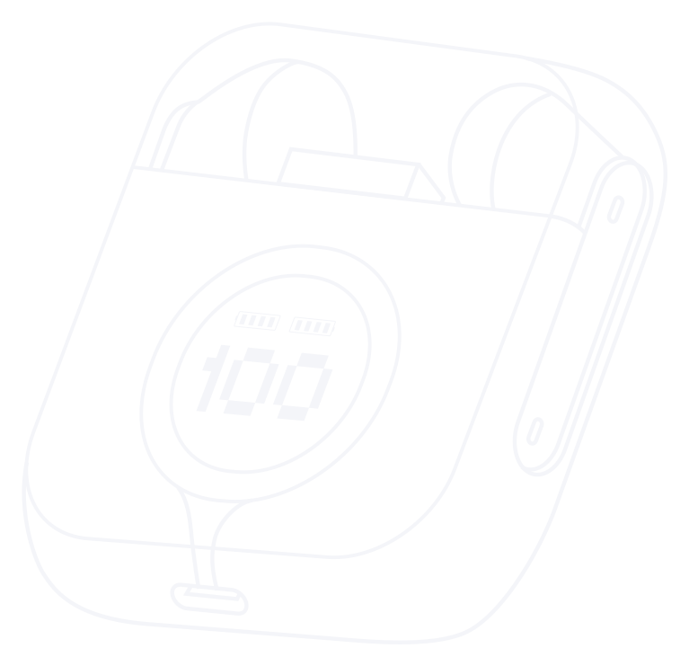 ITEXMI Xpods Essential charging case with LED battery display, outline illustration